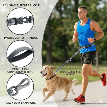 8-In-1 Multifunctional No Tangle Dog Leash with Double Handles, Safety Lock, Hands-Free Waist Mode, Built-In Car Seatbelt, Reflective Stitching for Comfortable Running (Hands-Free Dog Accessory), No Tangle Leash