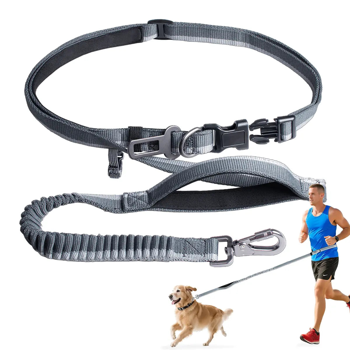 8-In-1 Multifunctional No Tangle Dog Leash with Double Handles, Safety Lock, Hands-Free Waist Mode, Built-In Car Seatbelt, Reflective Stitching for Comfortable Running (Hands-Free Dog Accessory), No Tangle Leash