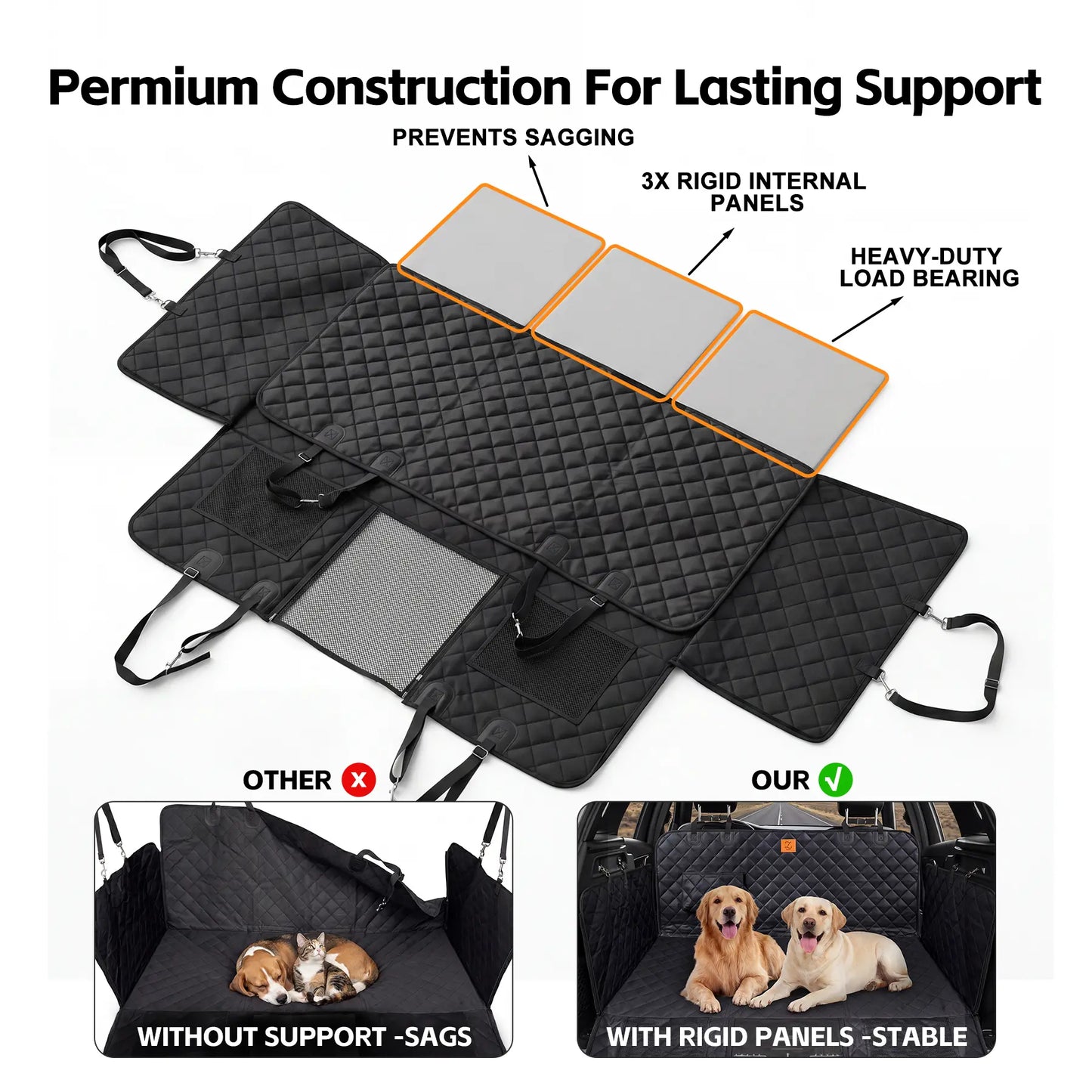 Zvrpet Dog Car Seat Cover with Mesh Window Waterproof & Scratch-Resistant Pet Hammock for Back Seat High-Strength PP Support Board Undeformable Heavy Duty Non-Slip Protector for Suvs & Trucks Large Size Summervibes Petlovers