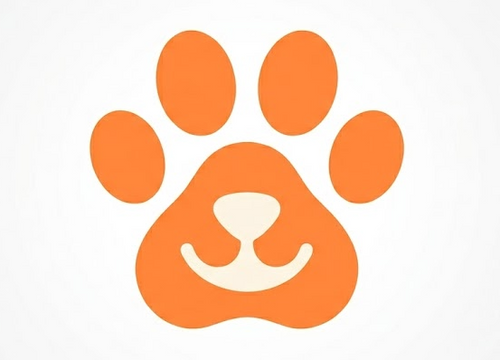 Orange paw print with a white center on a light gray background